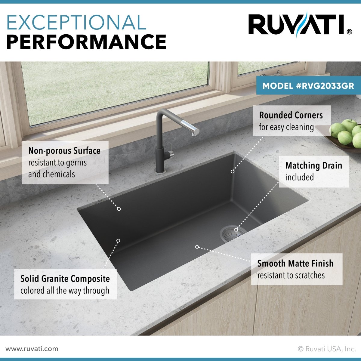 31 x 19 inch Undermount Granite Composite Single Bowl Kitchen Sink - BUILDMYPLACE