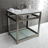 31" x 22" Ceramic Console, Includes steel bathroom console and glass shelf (4 - Inch, 3 - Hole) - BUILDMYPLACE