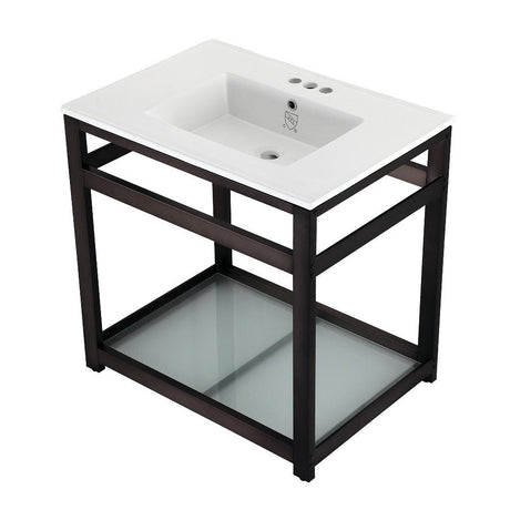 31" x 22" Ceramic Console, Includes steel bathroom console and glass shelf (4 - Inch, 3 - Hole) - BUILDMYPLACE