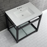 31" x 22" Ceramic Console, Includes steel bathroom console and glass shelf (4 - Inch, 3 - Hole) - BUILDMYPLACE