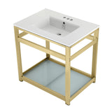 31" x 22" Ceramic Console, Includes steel bathroom console and glass shelf (4 - Inch, 3 - Hole) - BUILDMYPLACE