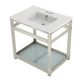 31" x 22" Ceramic Console, Includes steel bathroom console and glass shelf (4 - Inch, 3 - Hole) - BUILDMYPLACE