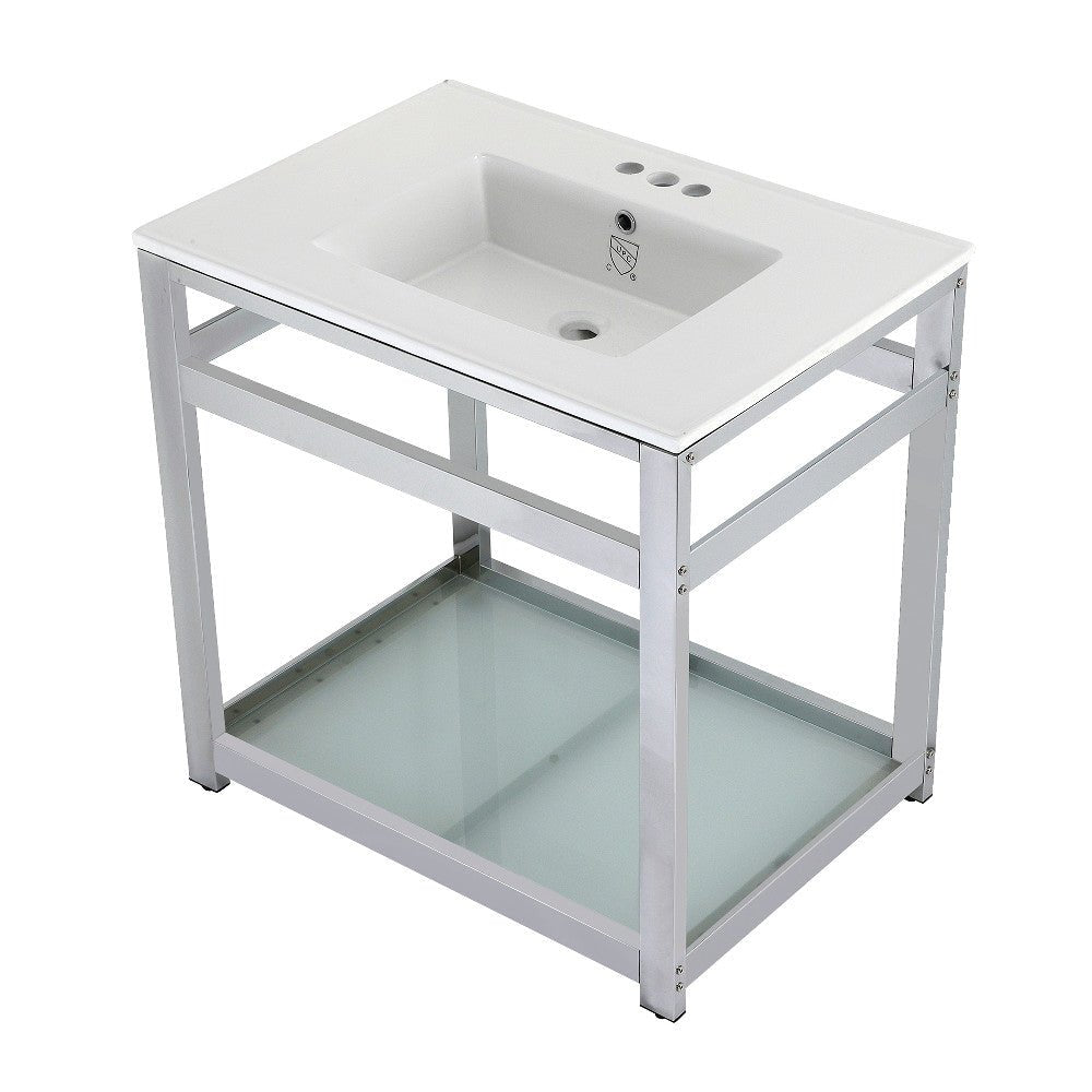 31" x 22" Ceramic Console, Includes steel bathroom console and glass shelf (4 - Inch, 3 - Hole) - BUILDMYPLACE