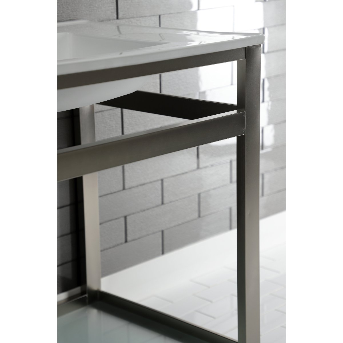 31" x 22" Ceramic Console, Includes steel bathroom console and glass shelf (4 - Inch, 3 - Hole) - BUILDMYPLACE