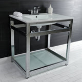 31" x 22" Ceramic Console, Includes steel bathroom console and glass shelf (4 - Inch, 3 - Hole) - BUILDMYPLACE