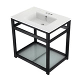 31" x 22" Ceramic Console, Includes steel bathroom console and glass shelf (4 - Inch, 3 - Hole) - BUILDMYPLACE