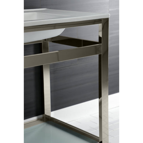 31" x 22" Ceramic Console, Includes steel bathroom console and glass shelf (4 - Inch, 3 - Hole) - BUILDMYPLACE