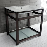 31" x 22" Ceramic Console, Includes steel bathroom console and glass shelf (4 - Inch, 3 - Hole) - BUILDMYPLACE