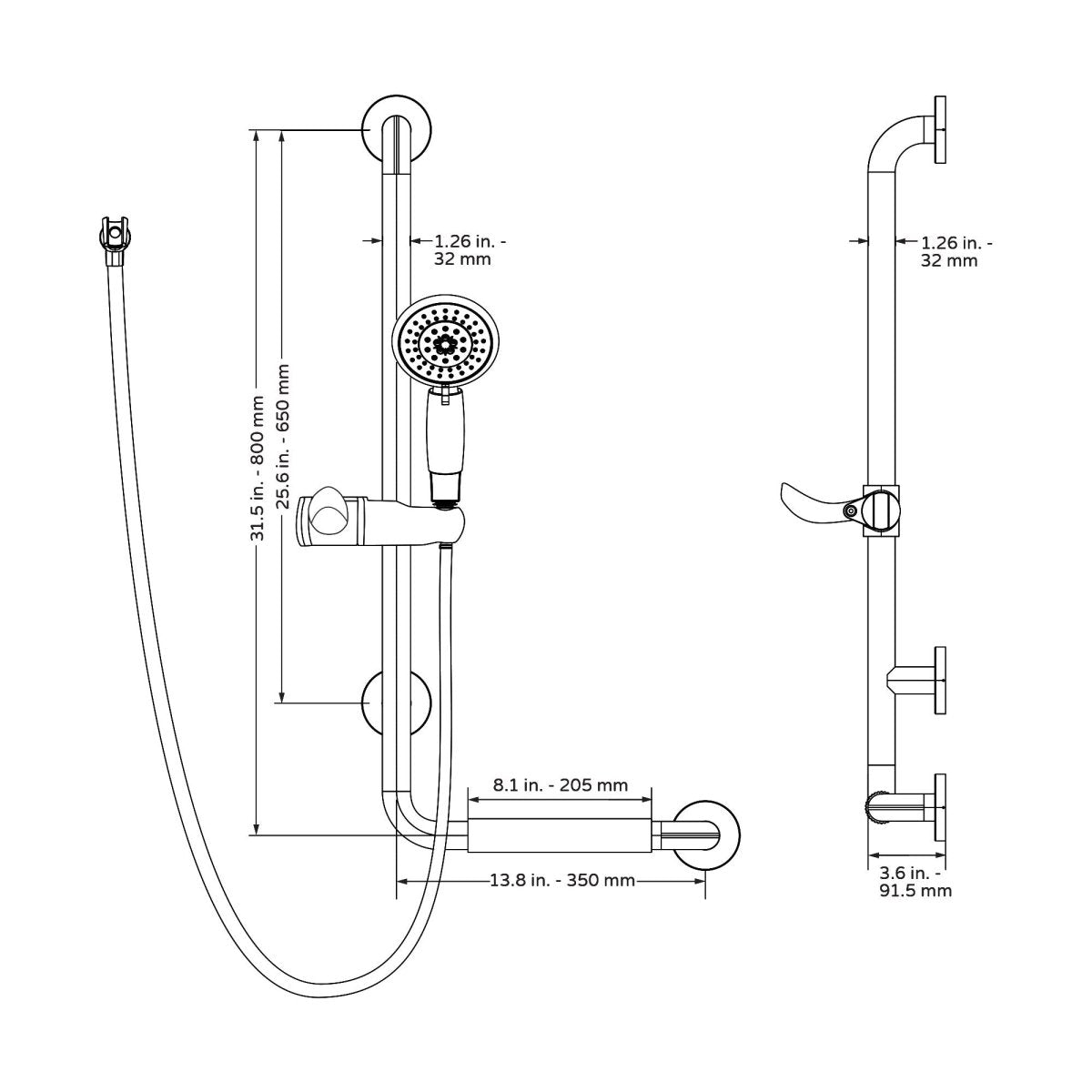 31.5X13.7X3.6 Right - Hand Grip Shower System - Stainless Steel - ADA Compliant - Multi - function Hand Shower - BUILDMYPLACE