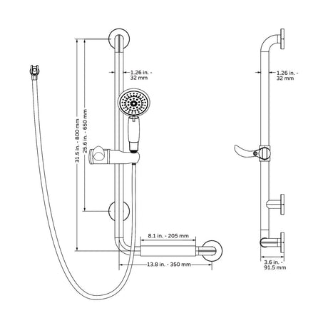 31.5X13.7X3.6 Right - Hand Grip Shower System - Stainless Steel - ADA Compliant - Multi - function Hand Shower - BUILDMYPLACE