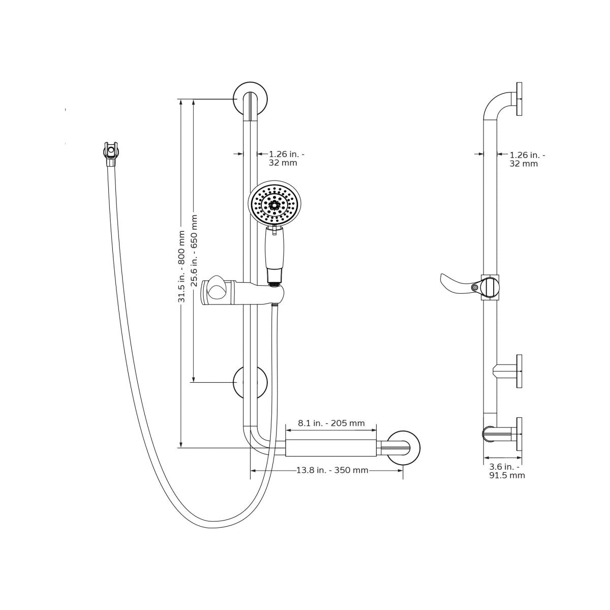 31.5X13.7X3.6 Right - Hand Grip Shower System - Stainless Steel - ADA Compliant - Multi - function Hand Shower - BUILDMYPLACE