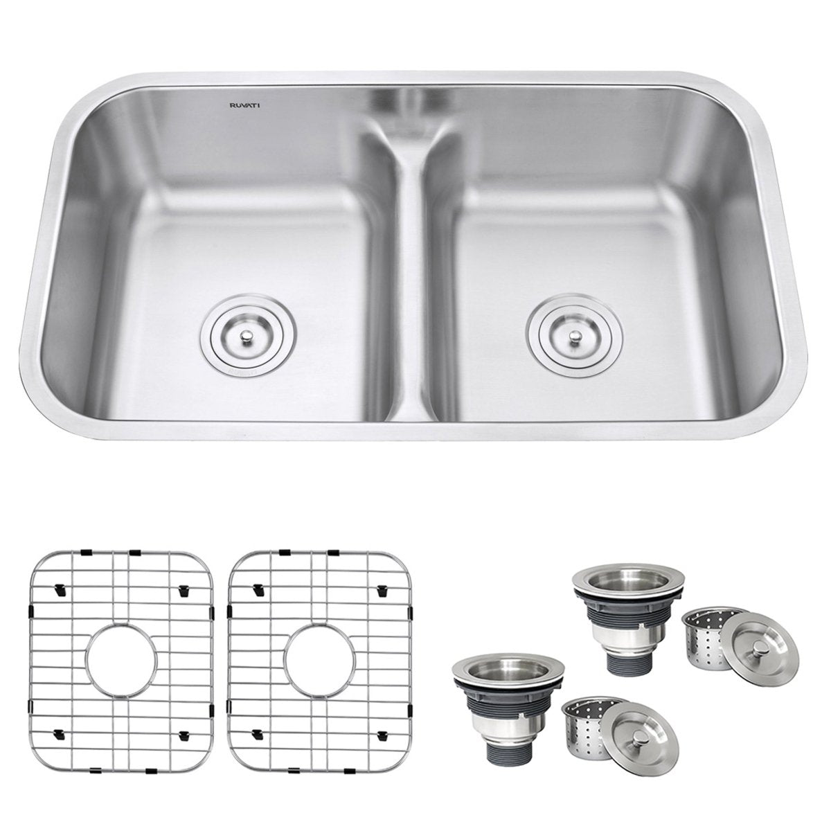 32 - inch Low - Divide 50/50 Double Bowl Undermount 16 Gauge Stainless Steel Kitchen Sink - BUILDMYPLACE