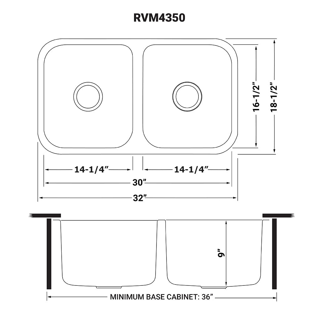 32 - inch Low - Divide 50/50 Double Bowl Undermount 16 Gauge Stainless Steel Kitchen Sink - BUILDMYPLACE