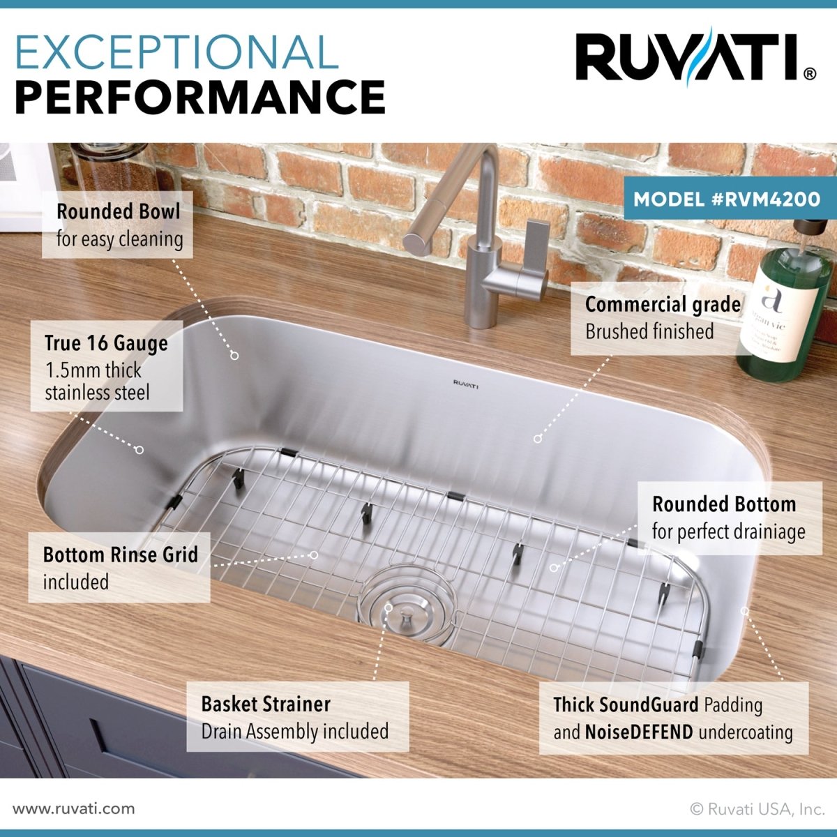 32 - inch Undermount 16 Gauge Stainless Steel Kitchen Sink Single Bowl - BUILDMYPLACE