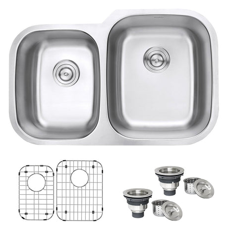 32 - inch Undermount Double Bowl 16 Gauge Stainless Steel Kitchen Sink - BUILDMYPLACE