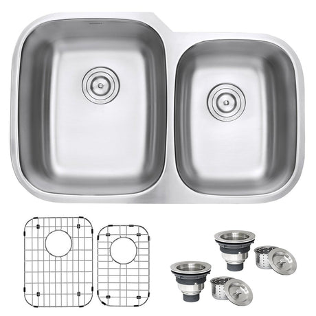 32 - inch Undermount Double Bowl 16 Gauge Stainless Steel Kitchen Sink - BUILDMYPLACE