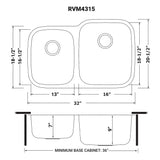 32 - inch Undermount Double Bowl 16 Gauge Stainless Steel Kitchen Sink - BUILDMYPLACE