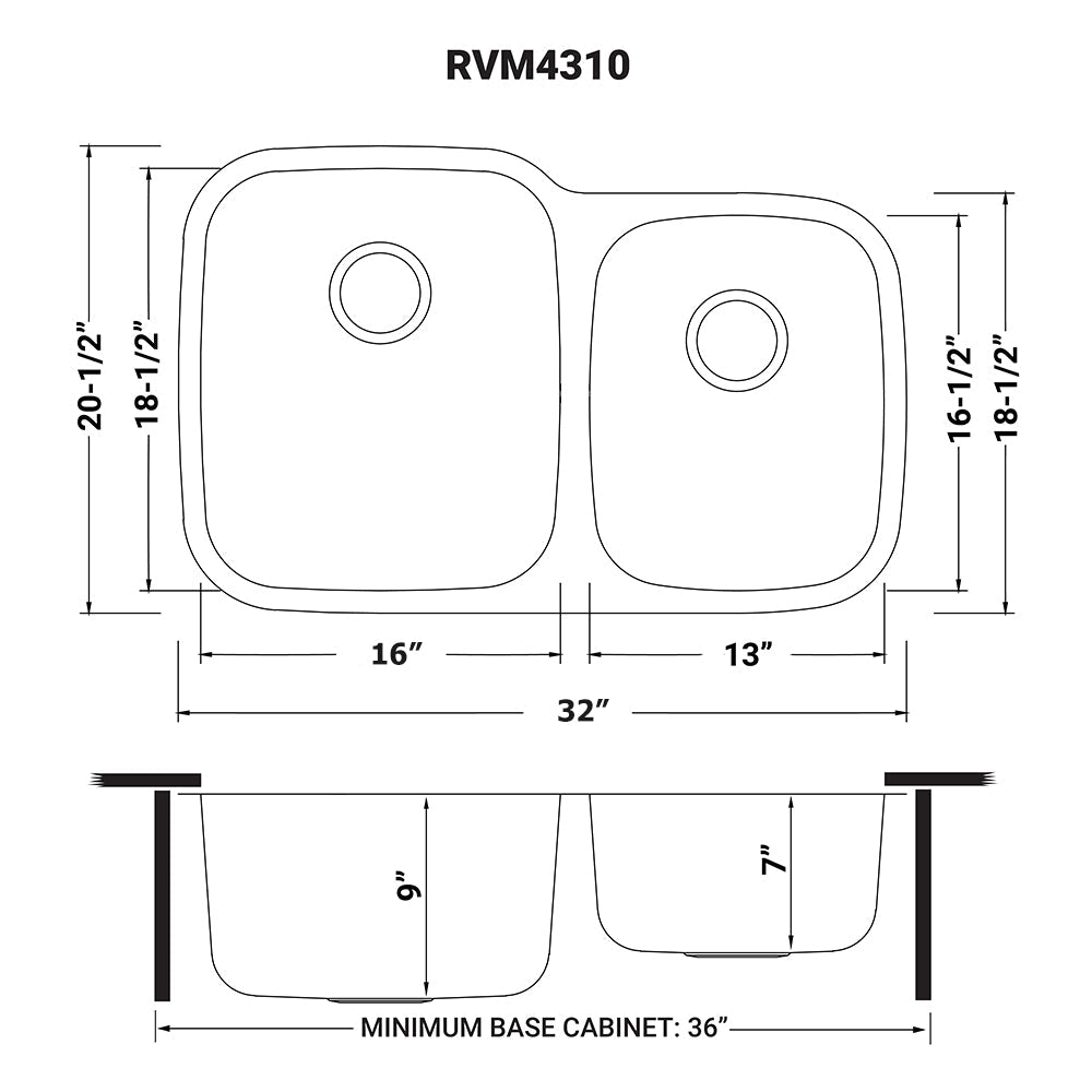 32 - inch Undermount Double Bowl 16 Gauge Stainless Steel Kitchen Sink - BUILDMYPLACE