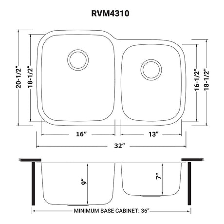 32 - inch Undermount Double Bowl 16 Gauge Stainless Steel Kitchen Sink - BUILDMYPLACE