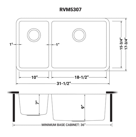 32 - inch Undermount Kitchen Sink Double Bowl 16 Gauge Stainless Steel - BUILDMYPLACE