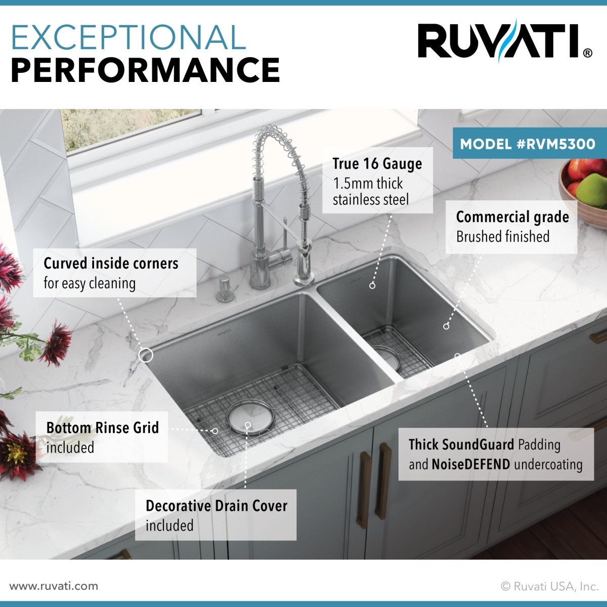 32 - inch Undermount Kitchen Sink Double Bowl 16 Gauge Stainless Steel - BUILDMYPLACE