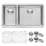 32 - inch Undermount Kitchen Sink Double Bowl 16 Gauge Stainless Steel - BUILDMYPLACE