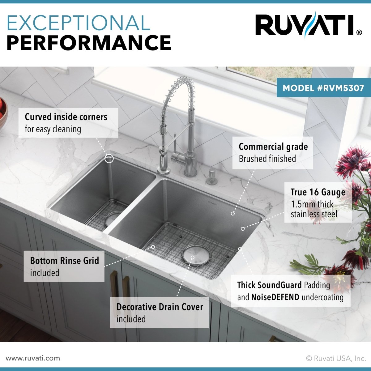 32 - inch Undermount Kitchen Sink Double Bowl 16 Gauge Stainless Steel - BUILDMYPLACE