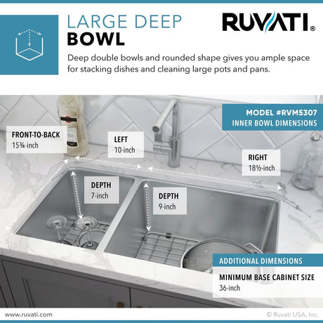 32 - inch Undermount Kitchen Sink Double Bowl 16 Gauge Stainless Steel - BUILDMYPLACE