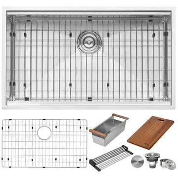 32-inch Workstation Ledge Undermount 16 Gauge Stainless Steel Kitchen Sink Single Bowl