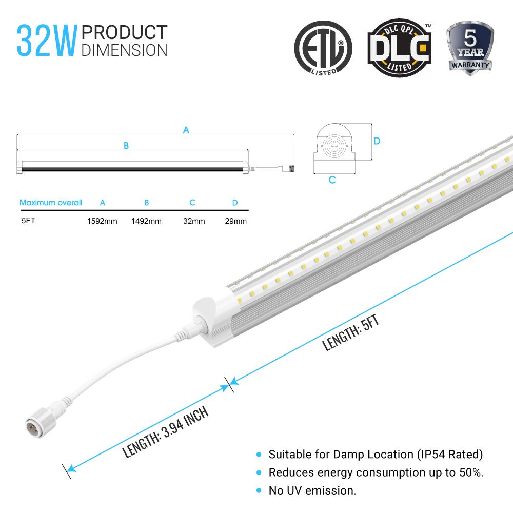 32W T8 LED Freezer/Cooler Door Lights - 5ft V Shape - 5000K Clear Cover - BUILDMYPLACE