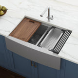 33" Apron - front Workstation Low - Divide Double Bowl 60/40 Farmhouse Kitchen Sink 16 Gauge - BUILDMYPLACE