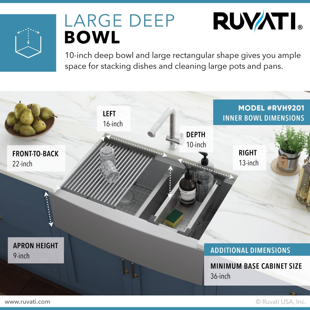 33" Apron - front Workstation Low - Divide Double Bowl 60/40 Farmhouse Kitchen Sink 16 Gauge - BUILDMYPLACE