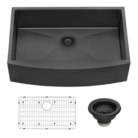 33 - inch Apron - Front Farmhouse Kitchen Sink - Gunmetal Black Matte Stainless Steel Single Bowl - BUILDMYPLACE