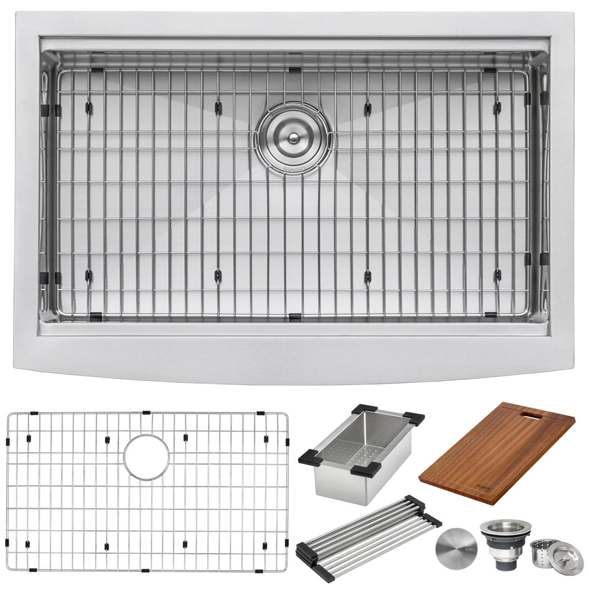 33 - inch Apron - front Workstation Farmhouse Kitchen Sink 16 Gauge Stainless Steel Single Bowl - BUILDMYPLACE