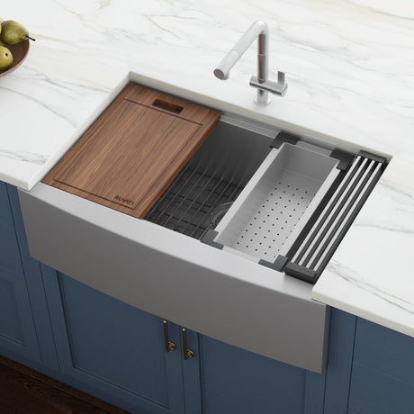 33 - inch Apron - front Workstation Farmhouse Kitchen Sink 16 Gauge Stainless Steel Single Bowl - BUILDMYPLACE