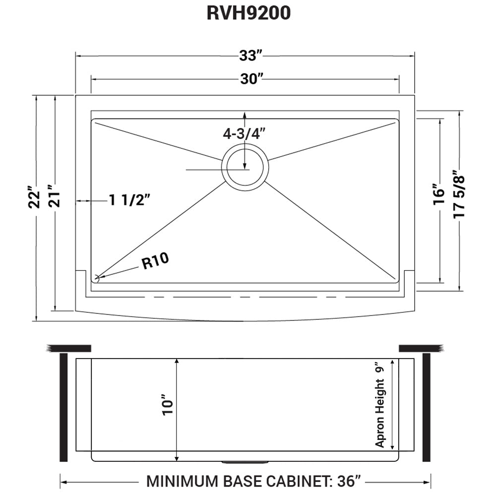 33 - inch Apron - front Workstation Farmhouse Kitchen Sink 16 Gauge Stainless Steel Single Bowl - BUILDMYPLACE