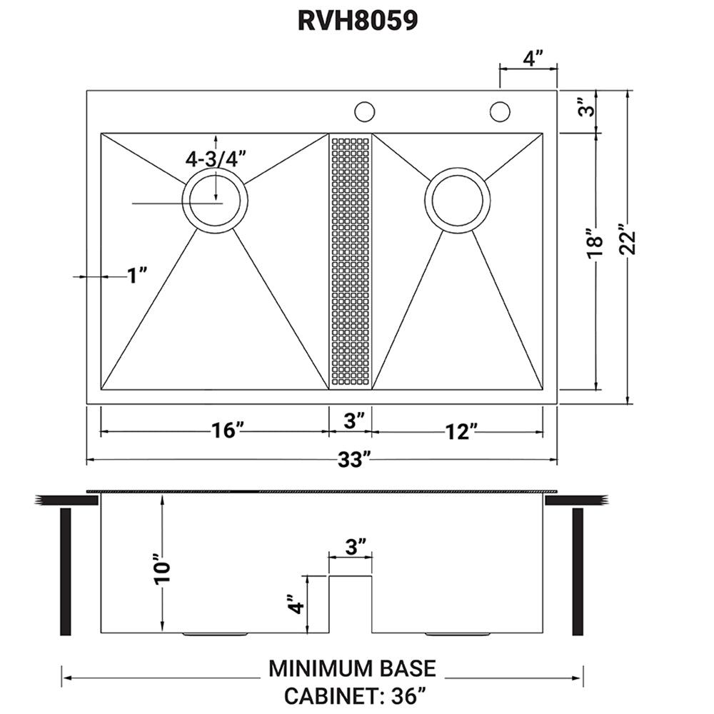 33 - inch Drop - in Low Platform - Divide Zero Radius 60/40 Double Bowl 16 Gauge Topmount Kit - BUILDMYPLACE