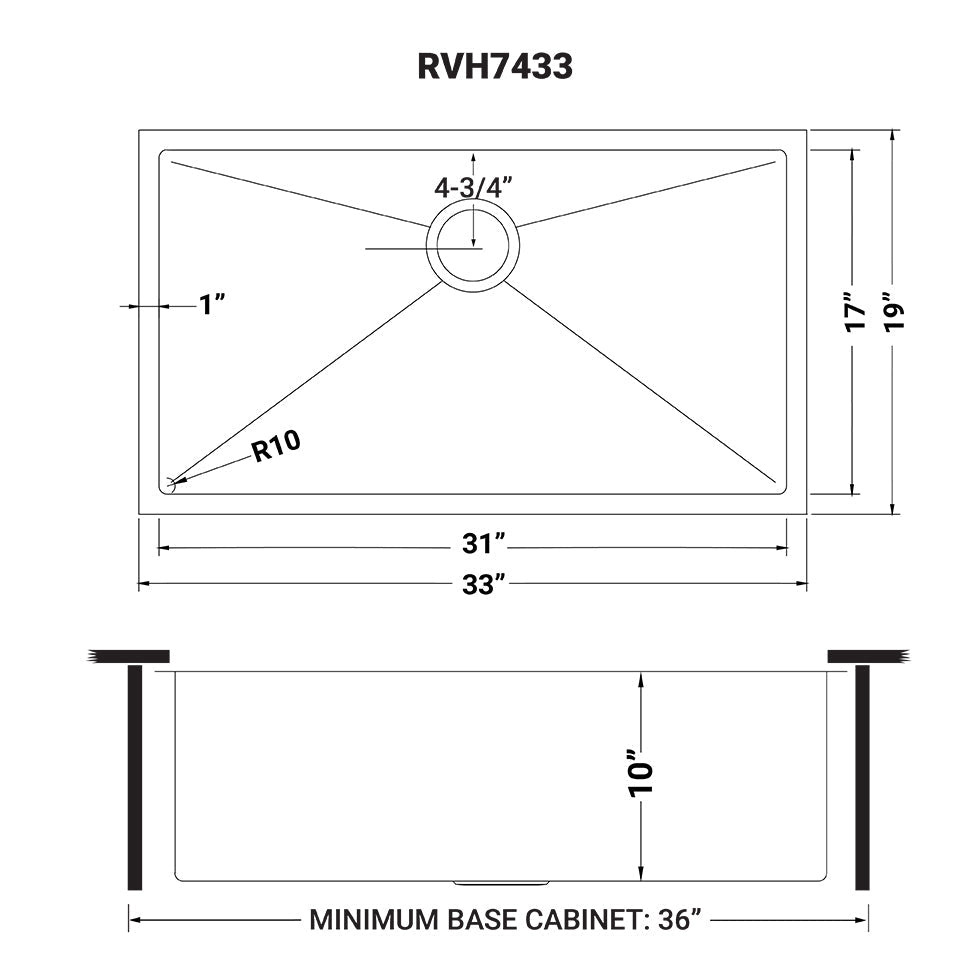 33 - inch Undermount 16 Gauge Tight Radius Large Kitchen Sink Stainless Steel Single Bowl - BUILDMYPLACE