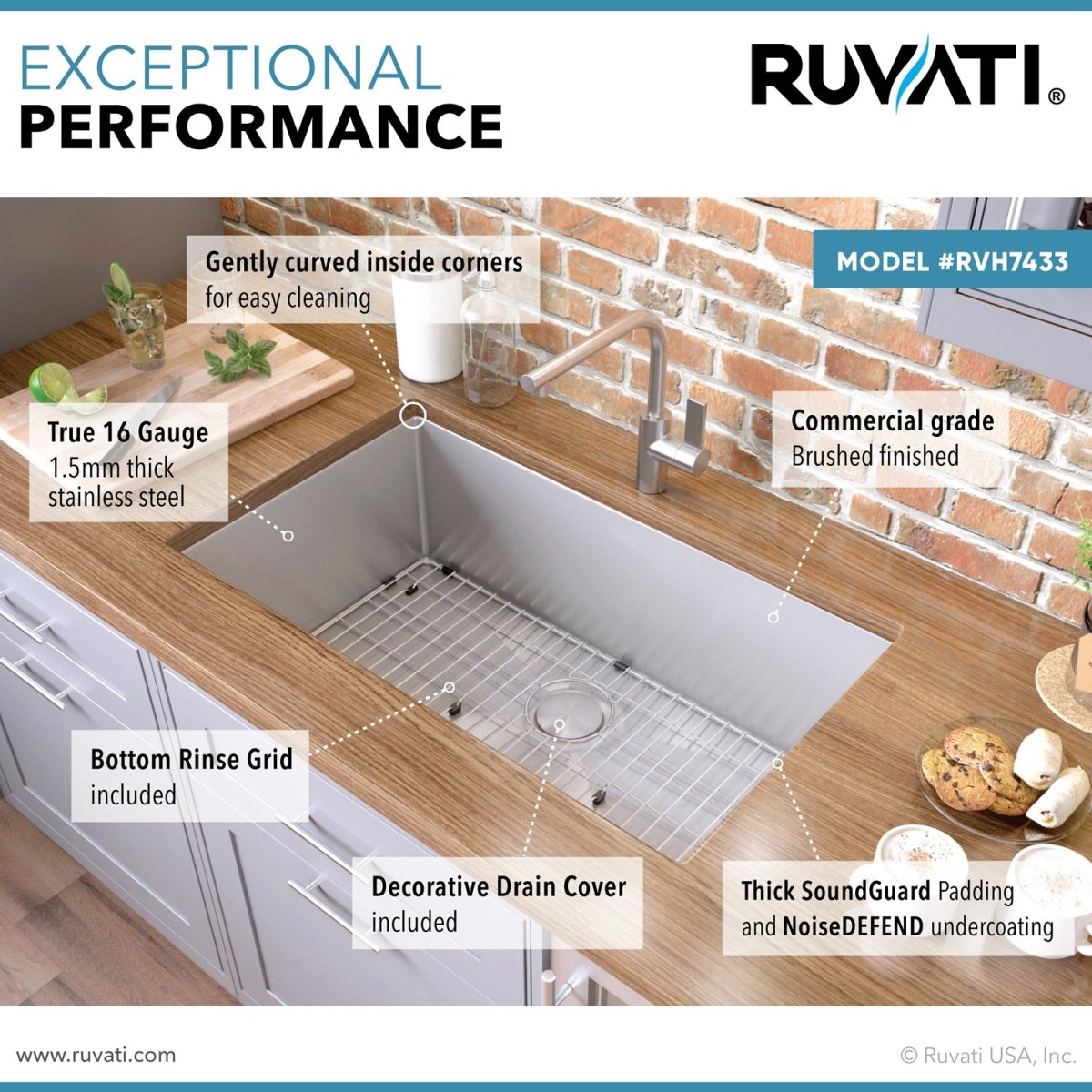 33 - inch Undermount 16 Gauge Tight Radius Large Kitchen Sink Stainless Steel Single Bowl - BUILDMYPLACE