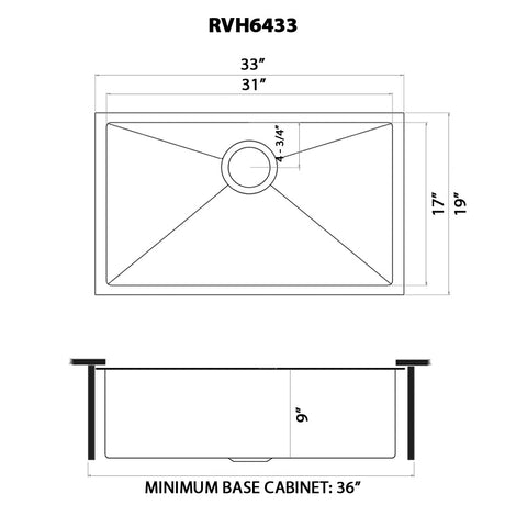 33 - inch Undermount Stainless Steel Kitchen Sink 16 Gauge Single Bowl - BUILDMYPLACE