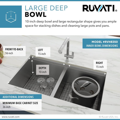 33 - inch Workstation Ledge 50/50 Double Bowl Undermount 16 Gauge Stainless Steel Kitchen Sink - BUILDMYPLACE