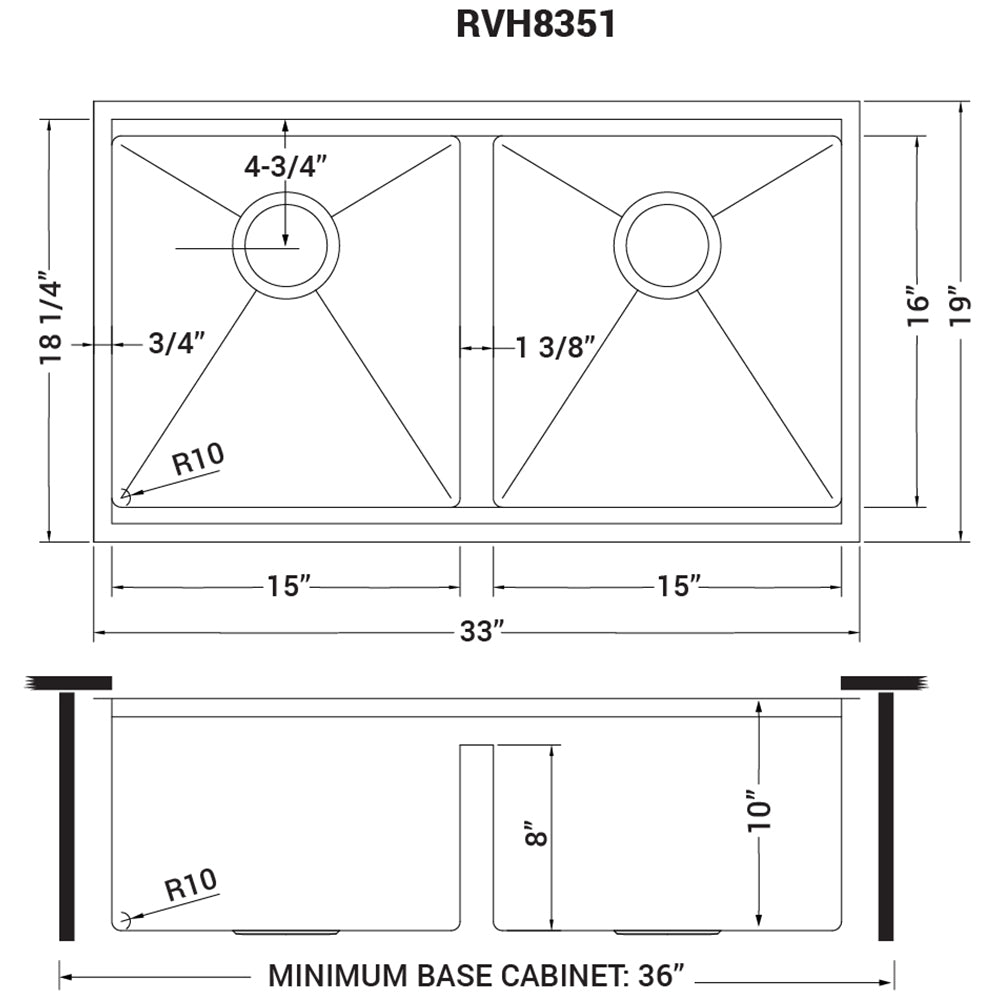 33 - inch Workstation Ledge Tight Radius 50/50 Double Bowl Undermount Kitchen Sink - BUILDMYPLACE