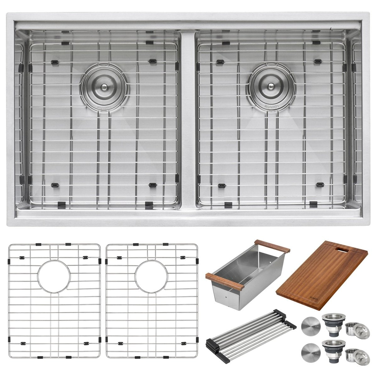 33 - inch Workstation Ledge Tight Radius 50/50 Double Bowl Undermount Kitchen Sink - BUILDMYPLACE