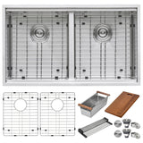 33 - inch Workstation Ledge Tight Radius 50/50 Double Bowl Undermount Kitchen Sink - BUILDMYPLACE