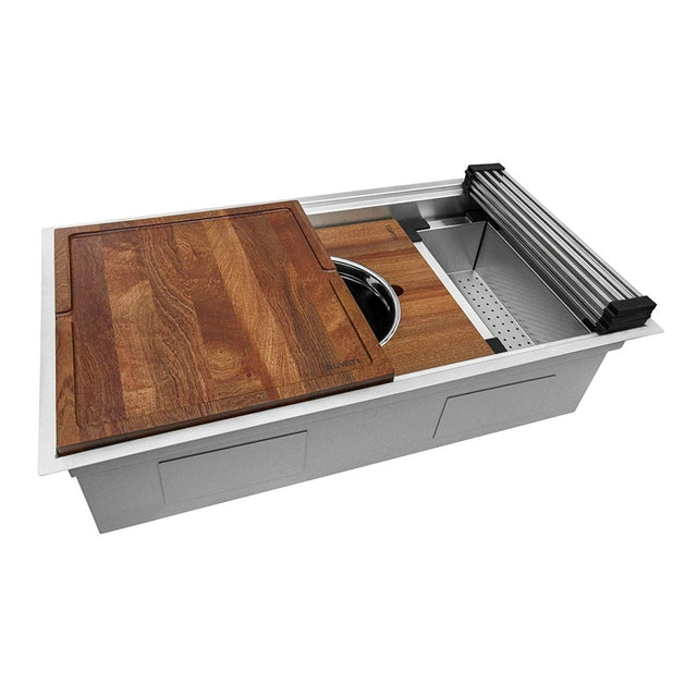 33 - inch Workstation Two - Tiered Ledge Kitchen Sink Undermount 16 Gauge Stainless Steel - BUILDMYPLACE