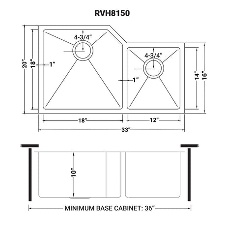 33" Undermount 16 Gauge Double Bowl Kitchen Sink - BUILDMYPLACE