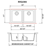 33 x 19 inch Granite Composite Undermount Low Divide Double Bowl - BUILDMYPLACE