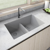 33 x 19 inch Granite Composite Undermount Low Divide Double Bowl - BUILDMYPLACE