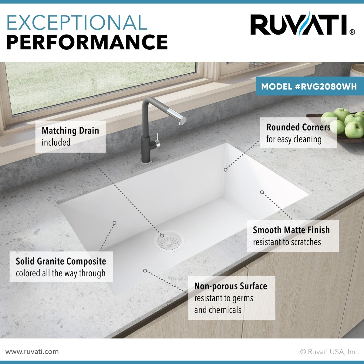 33 x 19 inch Granite Composite Undermount Single Bowl Kitchen Sink - BUILDMYPLACE