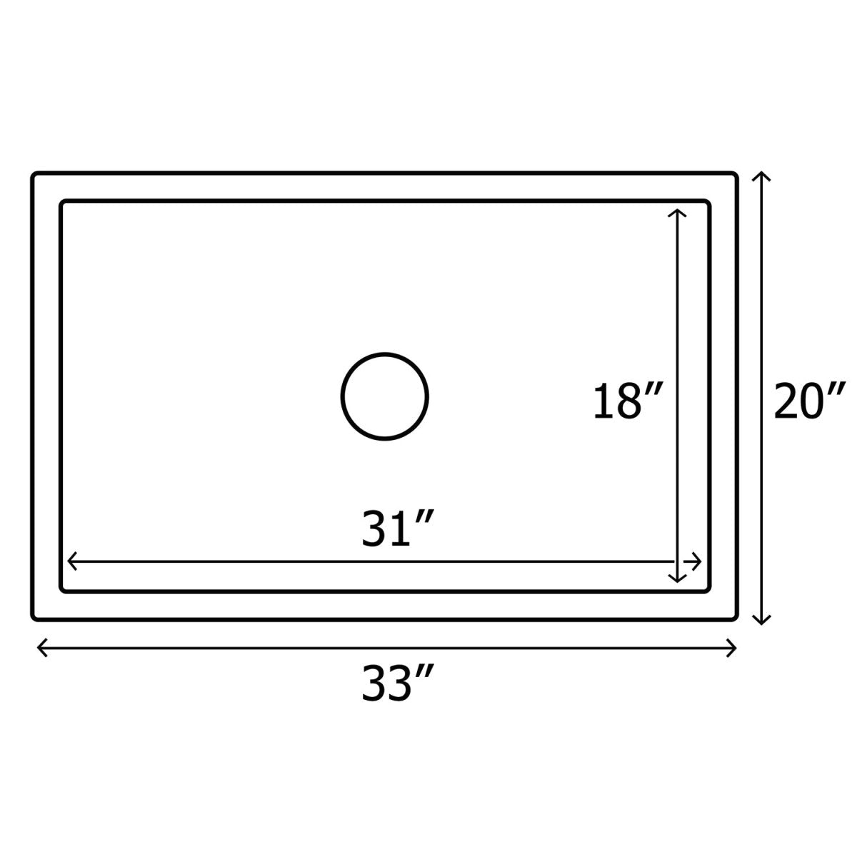 33 x 20 inch Fireclay Reversible Farmhouse Apron - Front Kitchen Sink Single Bowl - BUILDMYPLACE